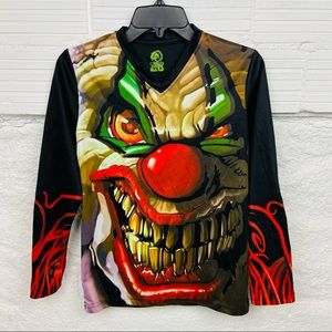 GEKO black long sleeve V neck muscle scary clown boys youth shirt size large